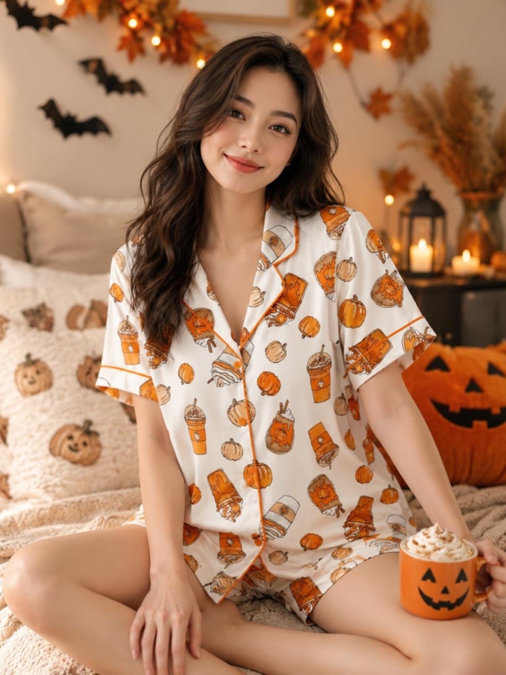 NWOT Pumpkin Spice Satin Pajama Set size Small